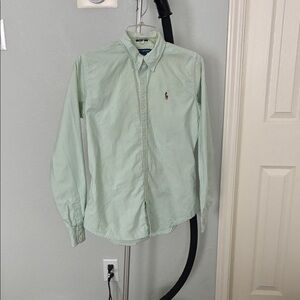 Ralph Lauren Light Green Striped Cotton Button-Down Shirt